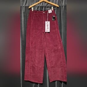 Celebrity Pink Red Corduroy Pants Wide-Leg High-Waisted